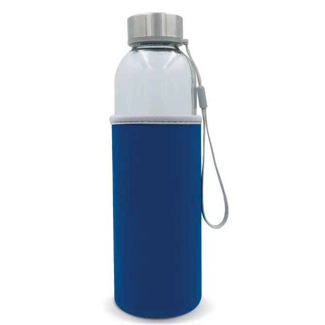 Szklana butelka na wodę z rękawem 500ML / Transparentny / jasnoniebieski LT98822-N0412