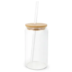 Szklanka z bambusową pokrywką i słomką 450 ml / Transparentny LT98320-N0004