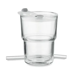 Szklany kubek ze słomką 400ml / Przezroczysty MO2502-22
