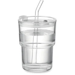 Szklany kubek ze słomką 400ml / Przezroczysty MO2502-22