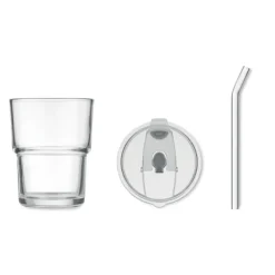 Szklany kubek ze słomką 400ml / Przezroczysty MO2502-22