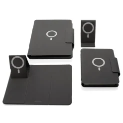 Teczka konferencyjna, notatnik A5, ładowarka bezprzewodowa, power bank 8000 mAh / Czarny P774.312