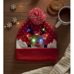 Świąteczna czapka dzianina LED / Czerwony CX1539-05