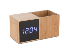 Zegar z przybornikiem na biurko BAMBOO / Brązowy 03089