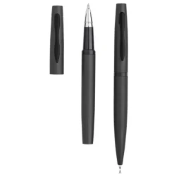 Zestaw piśmienny - metalowy długopis i pióro kulkowe / Mety / Czarny IP33037811
