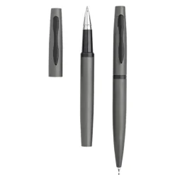 Zestaw piśmienny - metalowy długopis i pióro kulkowe / Mety / Czarny IP33037811