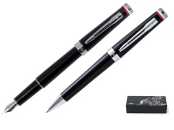 Zestaw (pióro wieczne i długopis) EXO Husaria Polska, czarny korpus, motyw flagi, wykończenia chromowane, etui Husaria / Czarny EXP1020HPSETCTFPBP-CZ