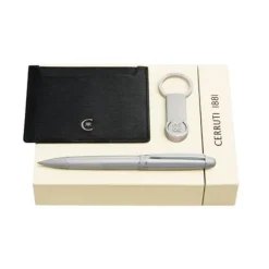Zestaw upominkowy Cerruti 1881 etui na karty, długopis i brelok NAK515B + NLC515A + NSI5894B / Czarny NPBCK515