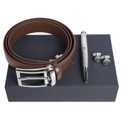 Zestaw upominkowy Festina długopis, spinki do mankietów i pasek - FAB326Y + FJM221B + FSW3454B / Brązowy FPBBM326Y